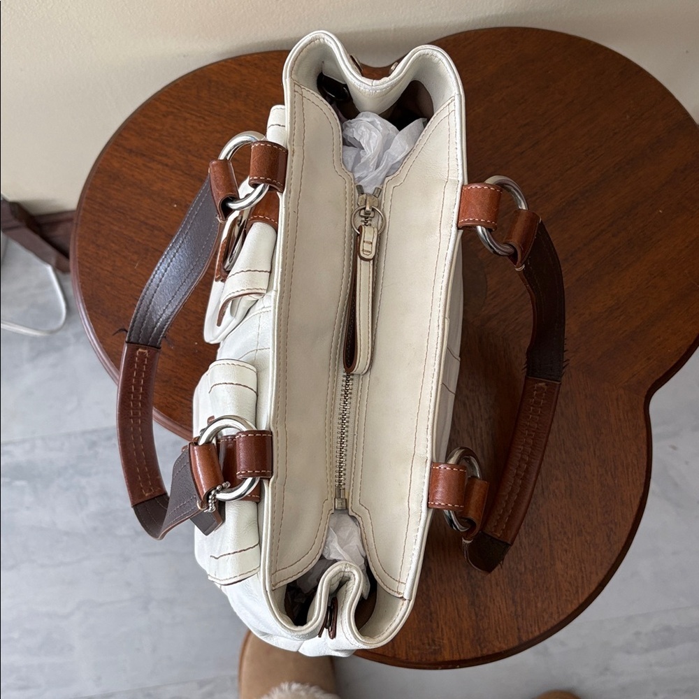 Coach Vintage SoHo satchel shoulder bag leather cream/brown 2 fr buckle pocket - Picture 14 of 17